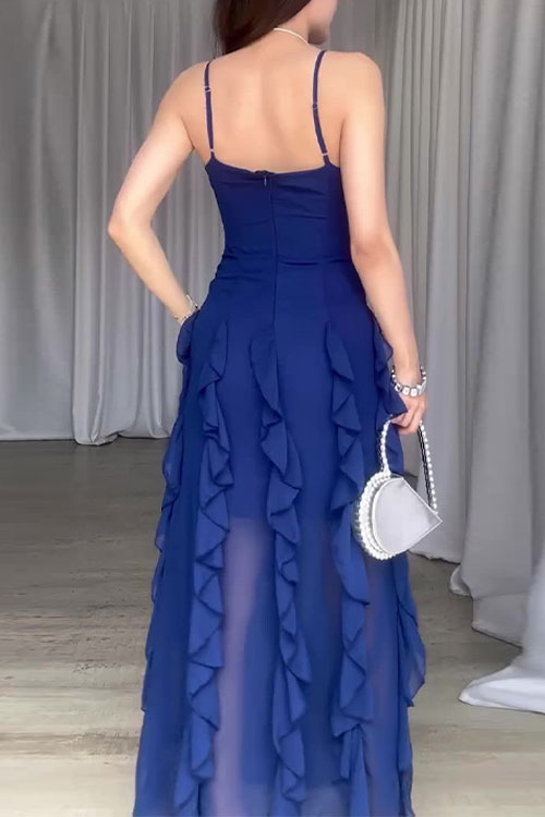 Nonnadress  Ruffled patchwork slim suspender dress