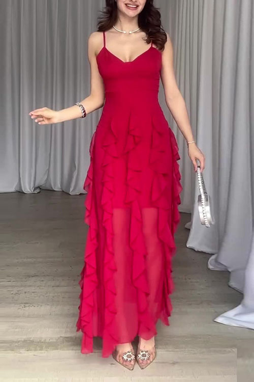 Nonnadress  Ruffled patchwork slim suspender dress