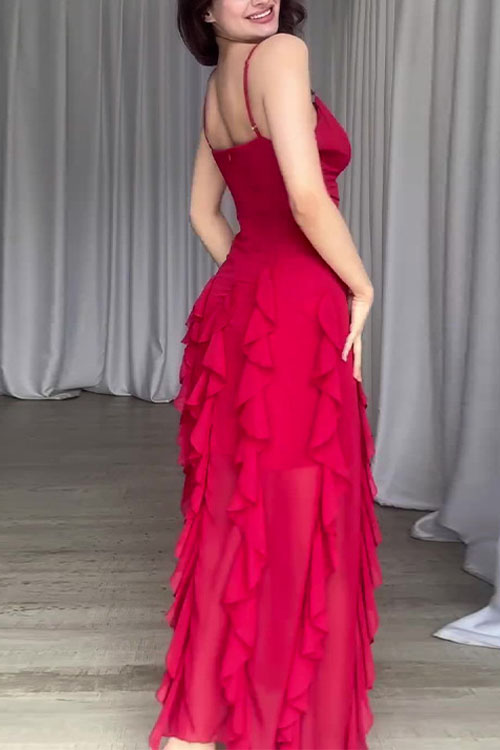 Nonnadress  Ruffled patchwork slim suspender dress