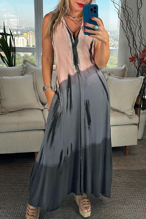 Nonnadress Chic V-neck Printed Maxi Dress