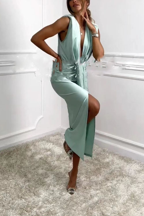 Nonnadress Hot Girl Ruched V-Neck Waist-Cinching Maxi Dress