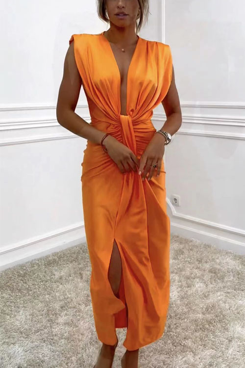 Nonnadress Hot Girl Ruched V-Neck Waist-Cinching Maxi Dress