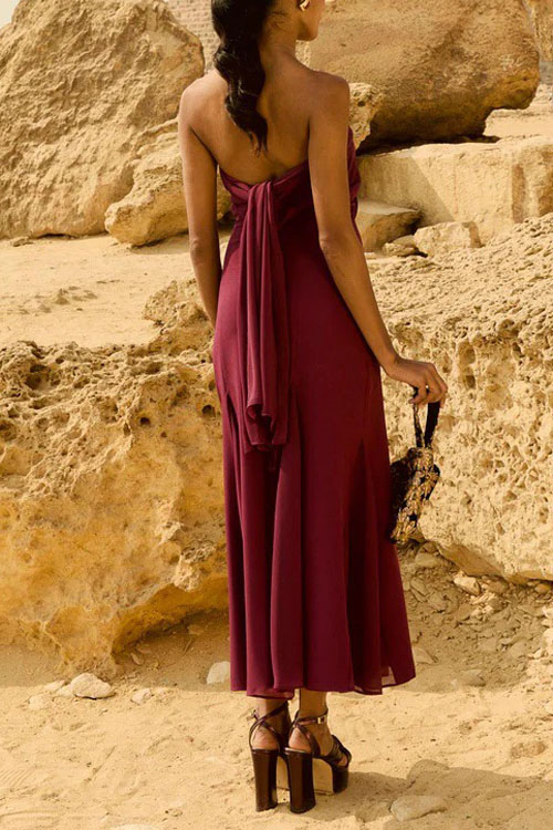 Nonnadress Solid color chiffon ribbon slim dress