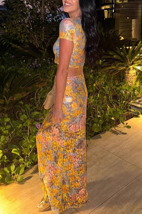 Nonnadress Printed crop top and skirt set