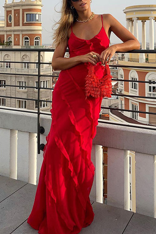 Nonnadress Backless slit ruffle dress