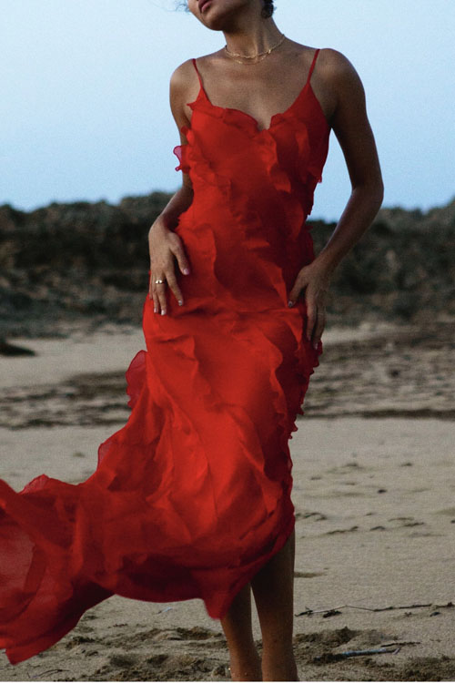 Nonnadress Backless slit ruffle dress