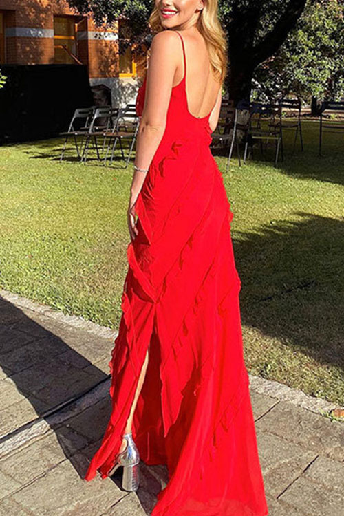 Nonnadress Backless slit ruffle dress