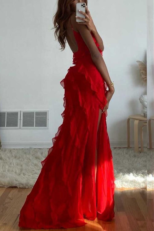 Nonnadress Backless slit ruffle dress