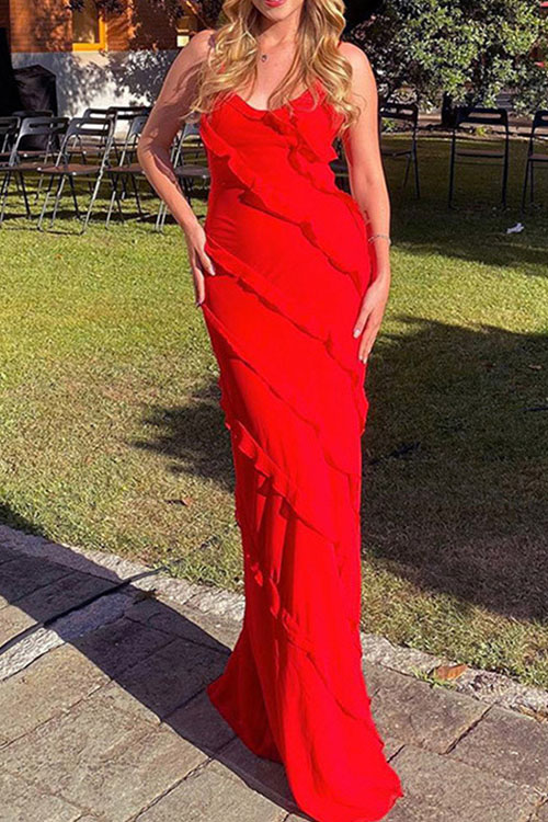 Nonnadress Backless slit ruffle dress