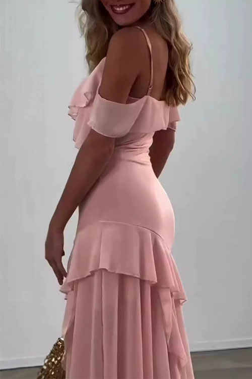 Nonnadress Solid color backless slit stitching suspender dress