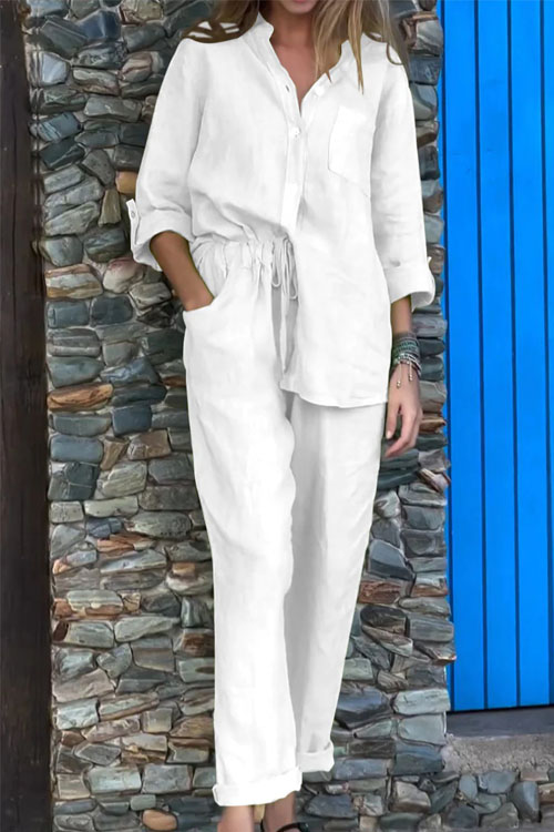 Nonnadress Cotton Linen Shirt & High-Waisted Loose Pants Set