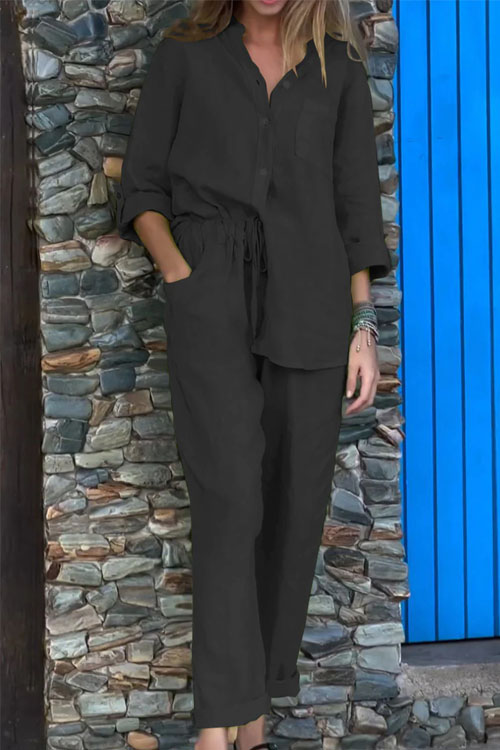 Nonnadress Cotton Linen Shirt & High-Waisted Loose Pants Set