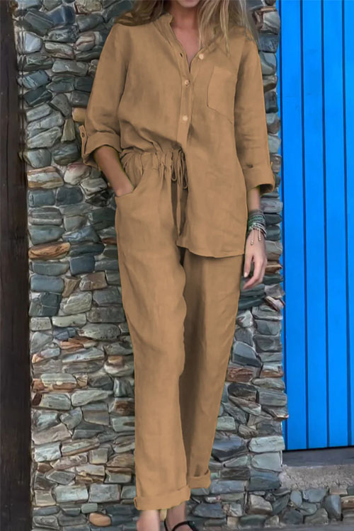 Nonnadress Cotton Linen Shirt & High-Waisted Loose Pants Set