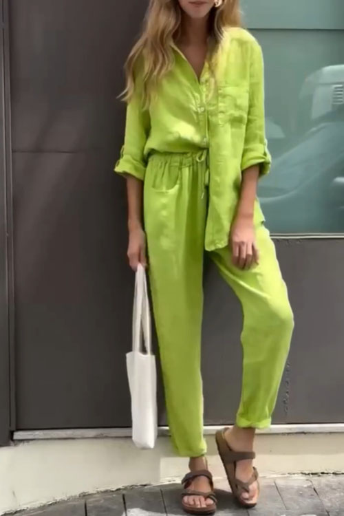 Nonnadress Cotton Linen Shirt & High-Waisted Loose Pants Set