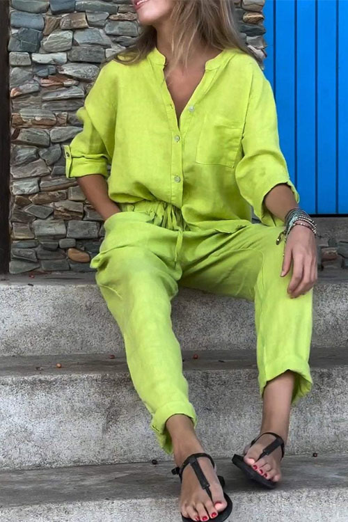 Nonnadress Cotton Linen Shirt & High-Waisted Loose Pants Set