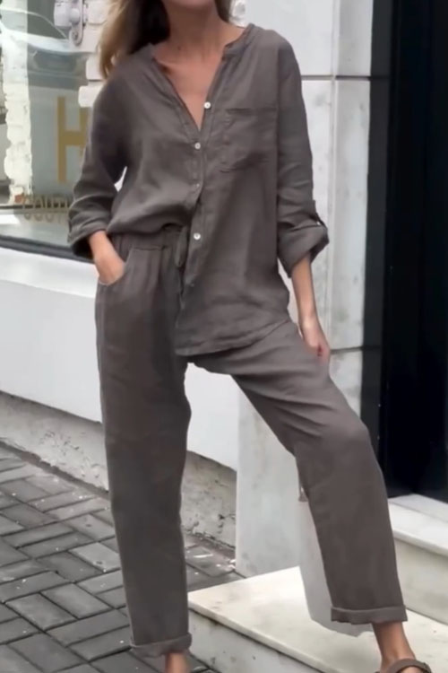 Nonnadress Cotton Linen Shirt & High-Waisted Loose Pants Set