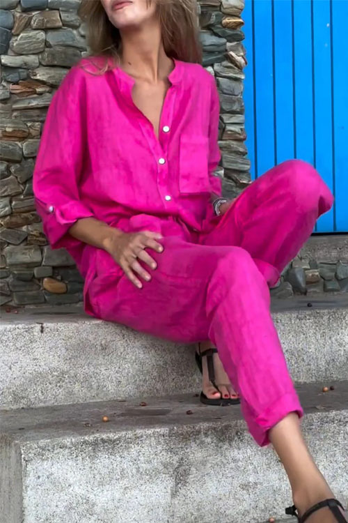 Nonnadress Cotton Linen Shirt & High-Waisted Loose Pants Set