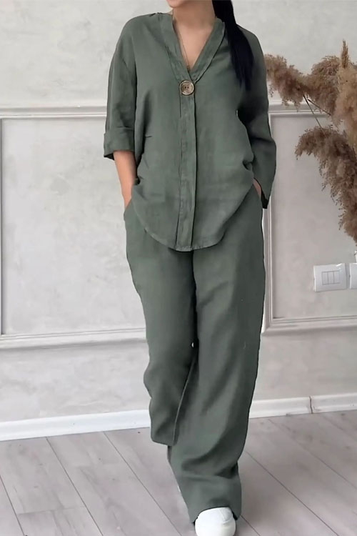 Nonnadress Casual Cotton and Linen High-Waisted Loose Set