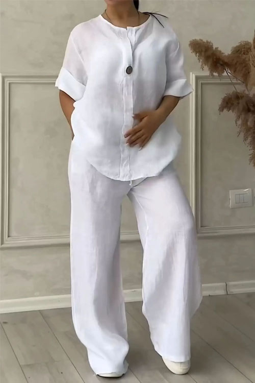 Nonnadress Casual Cotton and Linen High-Waisted Loose Set