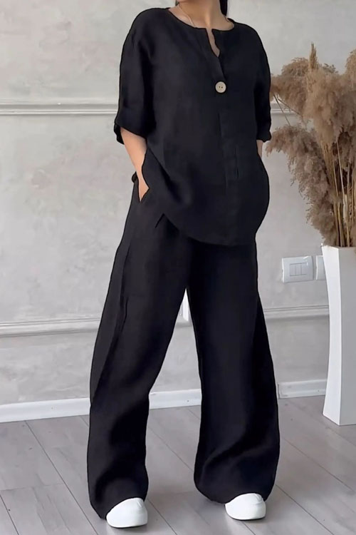 Nonnadress Casual Cotton and Linen High-Waisted Loose Set