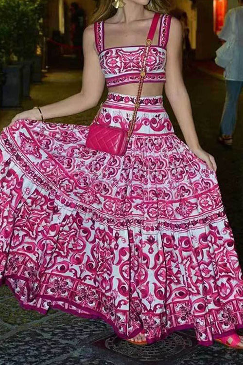 Nonnadress Elegant Printed Two-Piece Flared Dress