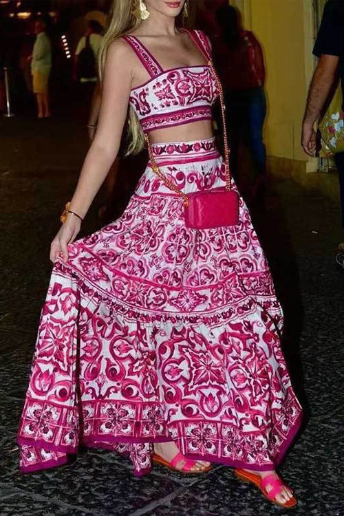 Nonnadress Elegant Printed Two-Piece Flared Dress