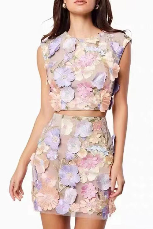 Nonnadress Embroidered Lace Top & Skirt Two-piece Set