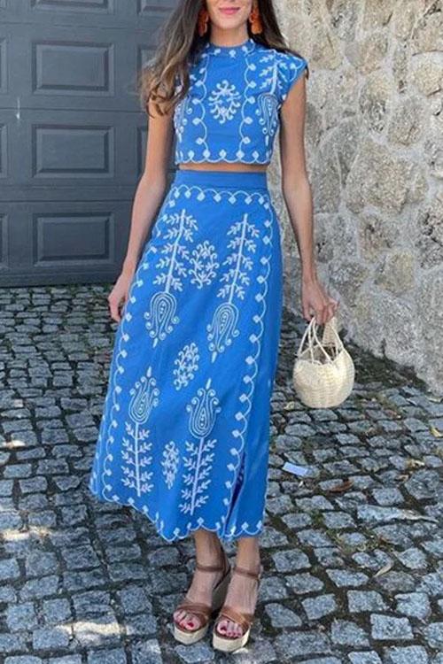 Nonnadress High-End Printed Sleeveless Short Tie-Waist Vacation Set