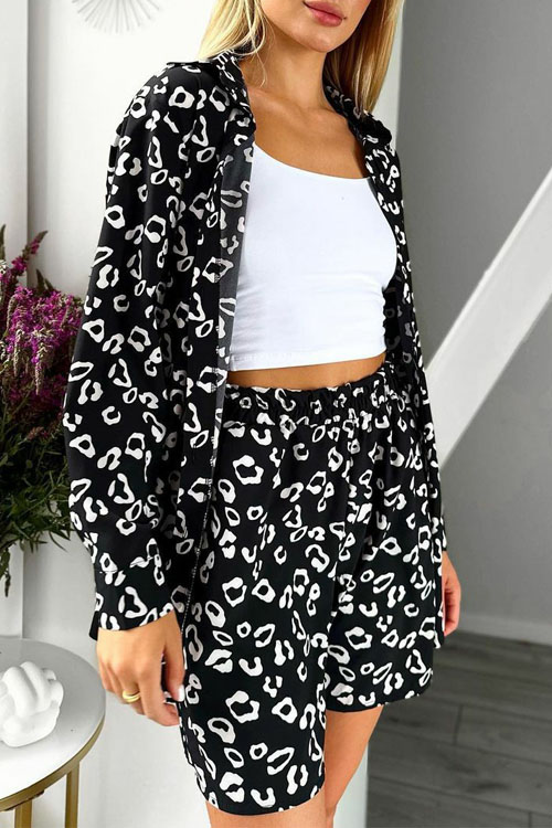Nonnadress Leopard Printed Shirt & Loose Shorts Two-piece Set