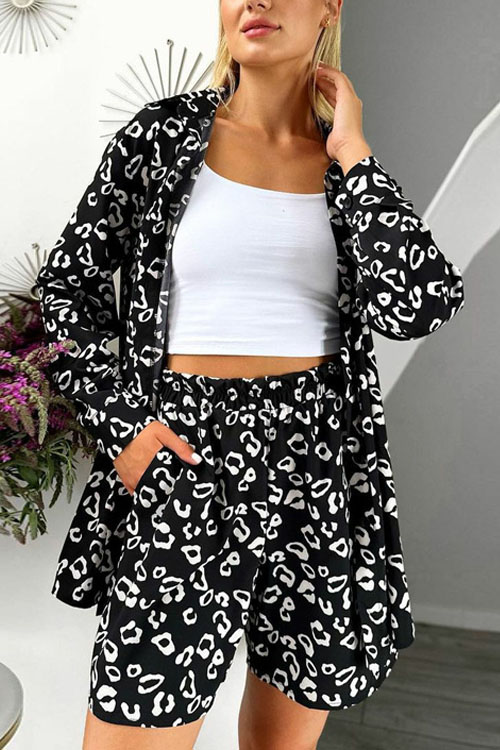 Nonnadress Leopard Printed Shirt & Loose Shorts Two-piece Set