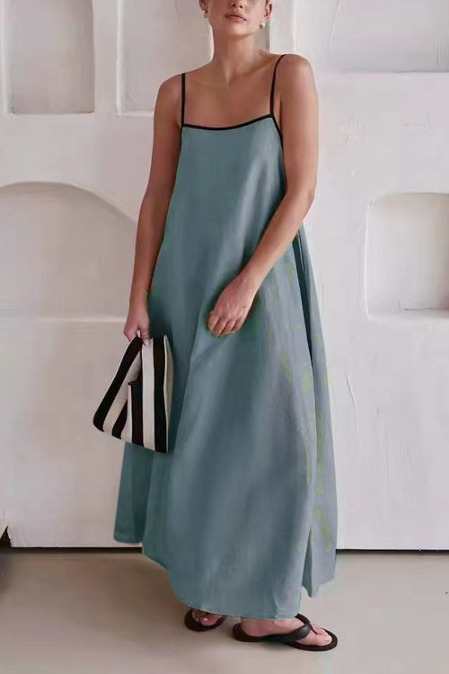 Nonnadress Cotton and Linen Spaghetti Strap Flared Dress