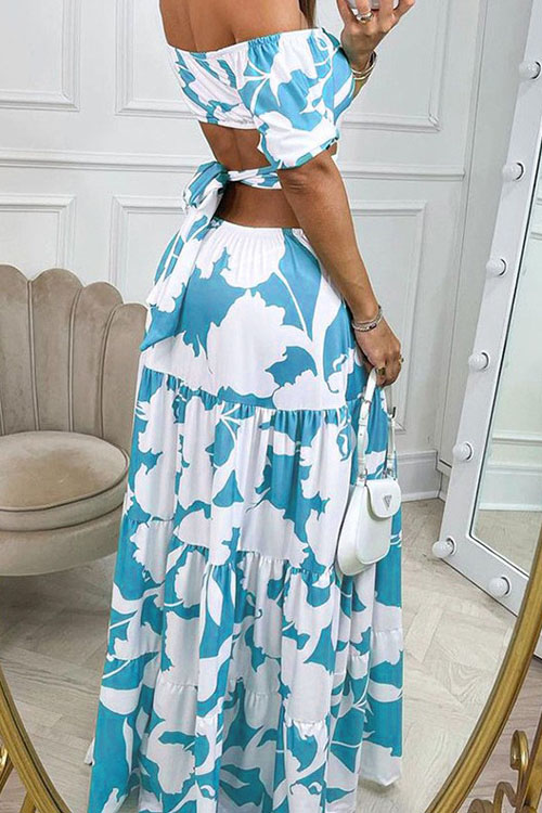 Nonnadress Printed Off-shoulder Elastic Waist Vacation Dress