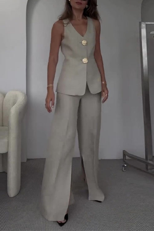 Nonnadress Solid Color Sleeveless Slim-Fit Vest Suit & Pants Set