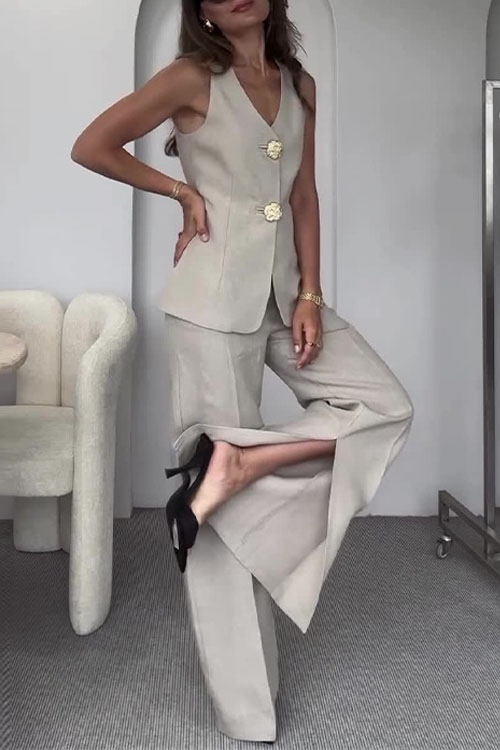 Nonnadress Solid Color Sleeveless Slim-Fit Vest Suit & Pants Set