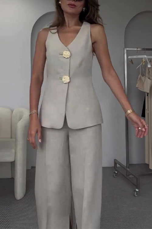 Nonnadress Solid Color Sleeveless Slim-Fit Vest Suit & Pants Set