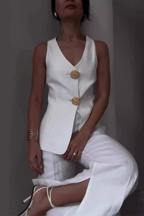 Nonnadress Solid Color Sleeveless Slim-Fit Vest Suit & Pants Set