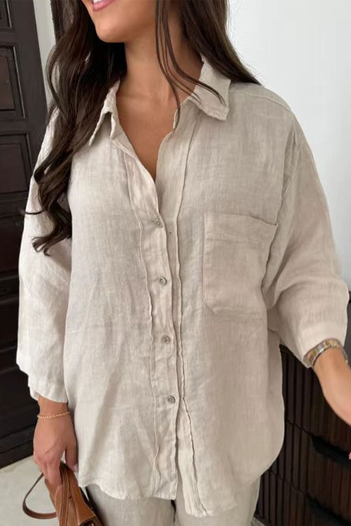 Nonnadress Cotton and Linen Fashionable Shirt Two-Piece Set