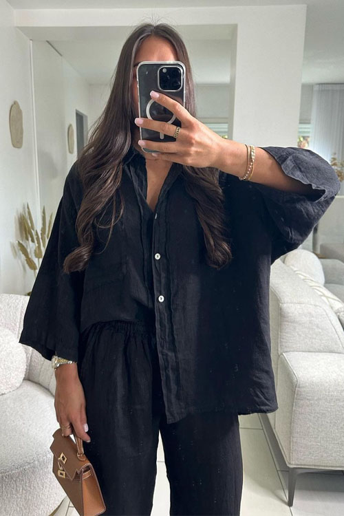 Nonnadress Cotton and Linen Fashionable Shirt Two-Piece Set