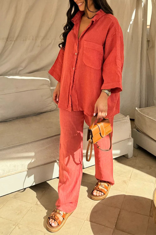 Nonnadress Cotton and Linen Fashionable Shirt Two-Piece Set