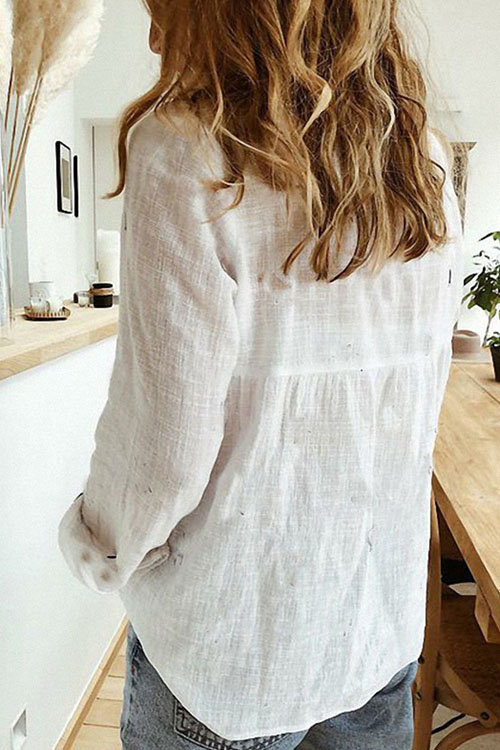 Nonnadress Solid Color Casual Loose Long-sleeve Linen Shirt