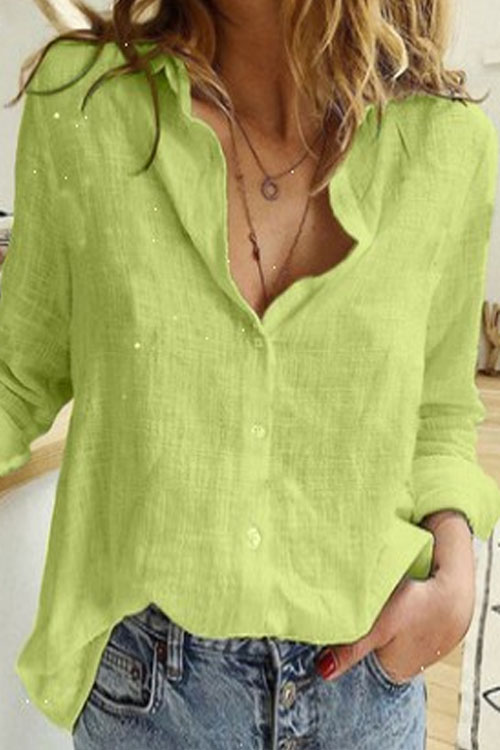 Nonnadress Solid Color Casual Loose Long-sleeve Linen Shirt