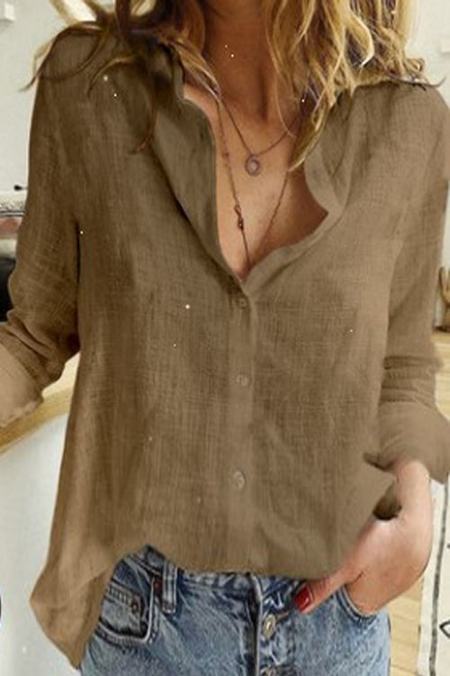 Nonnadress Solid Color Casual Loose Long-sleeve Linen Shirt