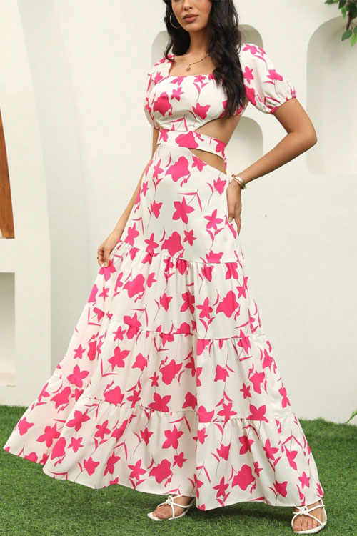 Nonnadress Printed Off-shoulder Elastic Waist Vacation Dress