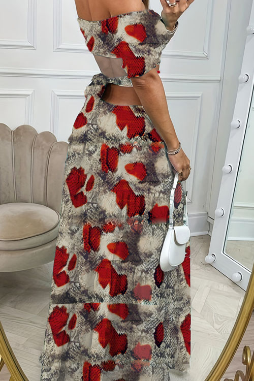 Nonnadress Printed Off-shoulder Elastic Waist Vacation Dress