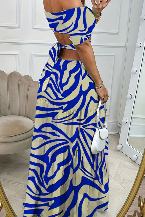 Nonnadress Printed Off-shoulder Elastic Waist Vacation Dress