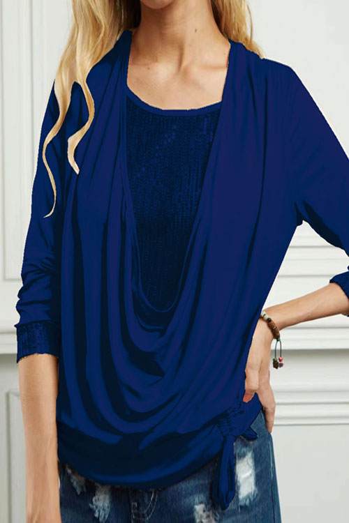 Nonnadress Loose Gathered Faux Draped Neckline Two-piece Top