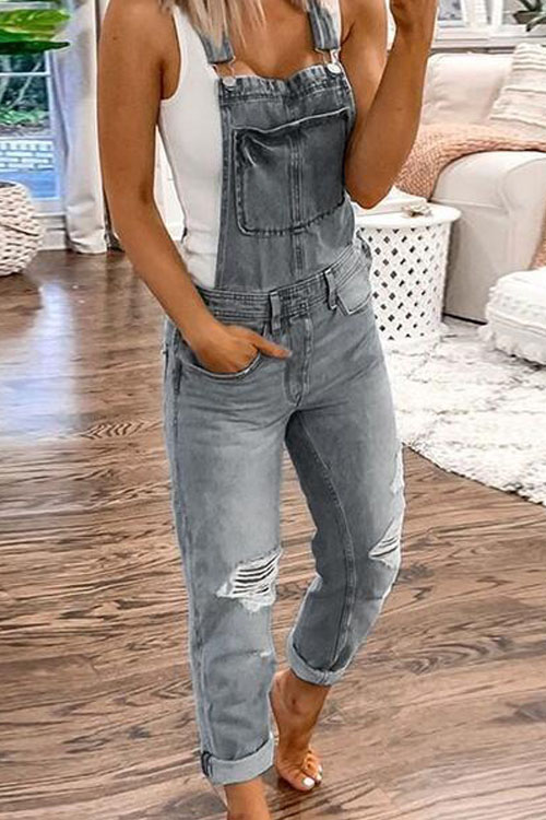 Nonnadress Sporty Distressed Denim Jumpsuit