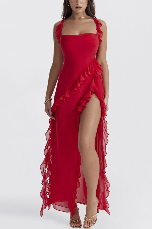 Nonnadress Fashionable Ruffle Trim Split Hem Dress