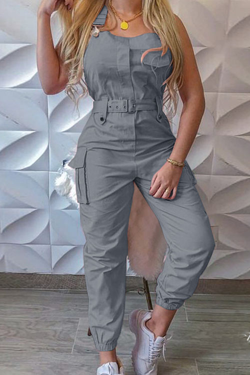 Nonnadress Belted Sleeveless Minimalist Jumpsuit