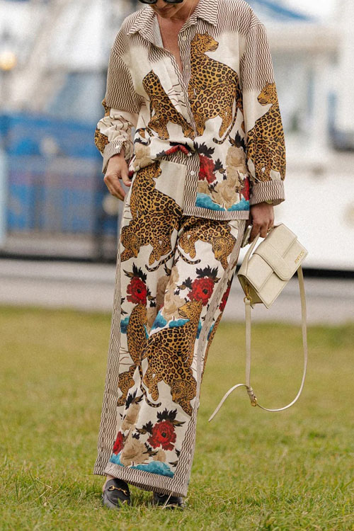 Nonnadress Leopard Long-Sleeve Casual Vacation Two-piece Set